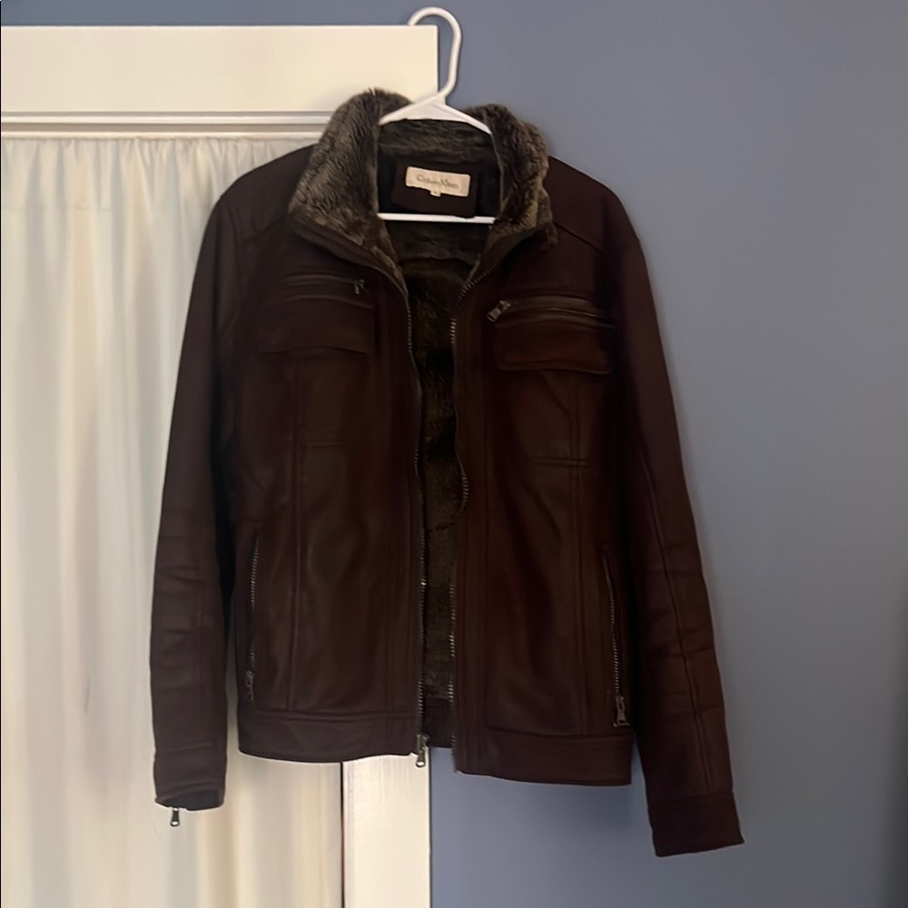 Calvin Klein Men’s Jacket faux leather faux fur lined